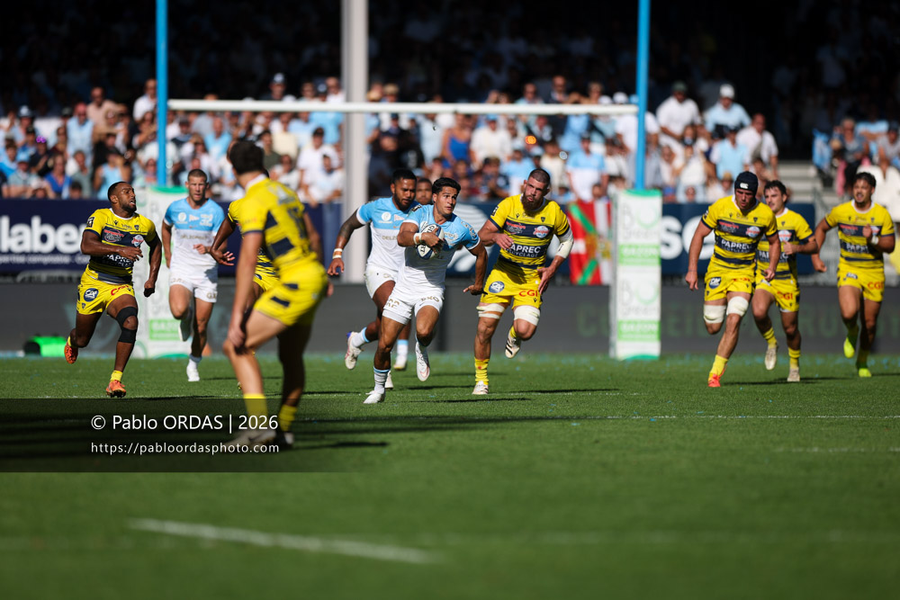 Tom Spring, lors du match de Top 14 entre l'Aviron bayonnais et Clermont, le 19 septembre 2026 au stade Jean Dauger de Bayonne, France (Photo Pablo ORDAS)