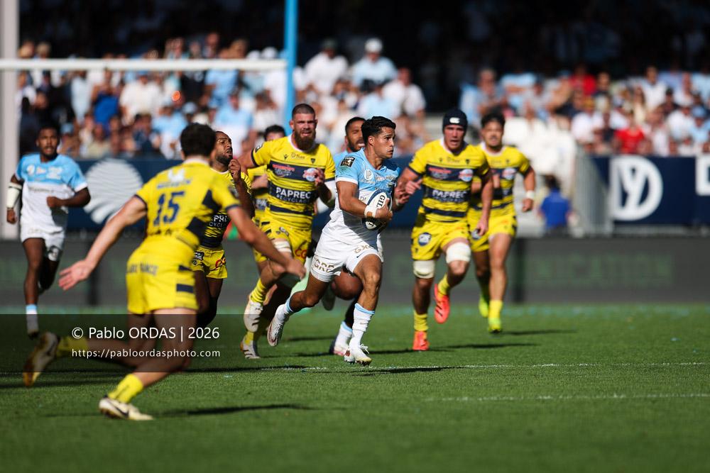 Tom Spring, lors du match de Top 14 entre l'Aviron bayonnais et Clermont, le 19 septembre 2026 au stade Jean Dauger de Bayonne, France (Photo Pablo ORDAS)