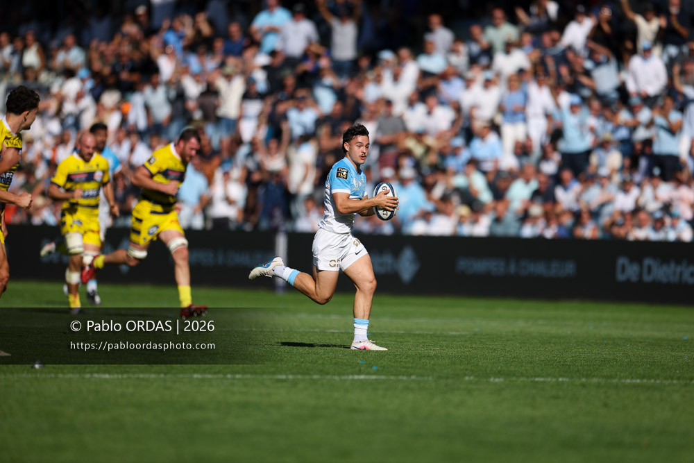 Baptiste Tilloles, lors du match de Top 14 entre l'Aviron bayonnais et Clermont, le 19 septembre 2026 au stade Jean Dauger de Bayonne, France (Photo Pablo ORDAS)