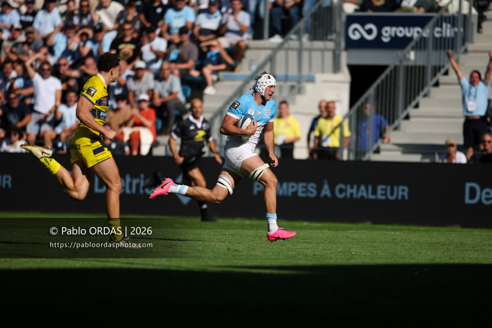 Esteban Capilla, lors du match de Top 14 entre l'Aviron bayonnais et Clermont, le 19 septembre 2026 au stade Jean Dauger de Bayonne, France (Photo Pablo ORDAS)
