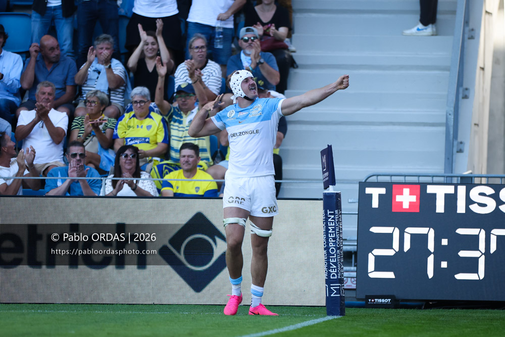 Esteban Capilla, lors du match de Top 14 entre l'Aviron bayonnais et Clermont, le 19 septembre 2026 au stade Jean Dauger de Bayonne, France (Photo Pablo ORDAS)