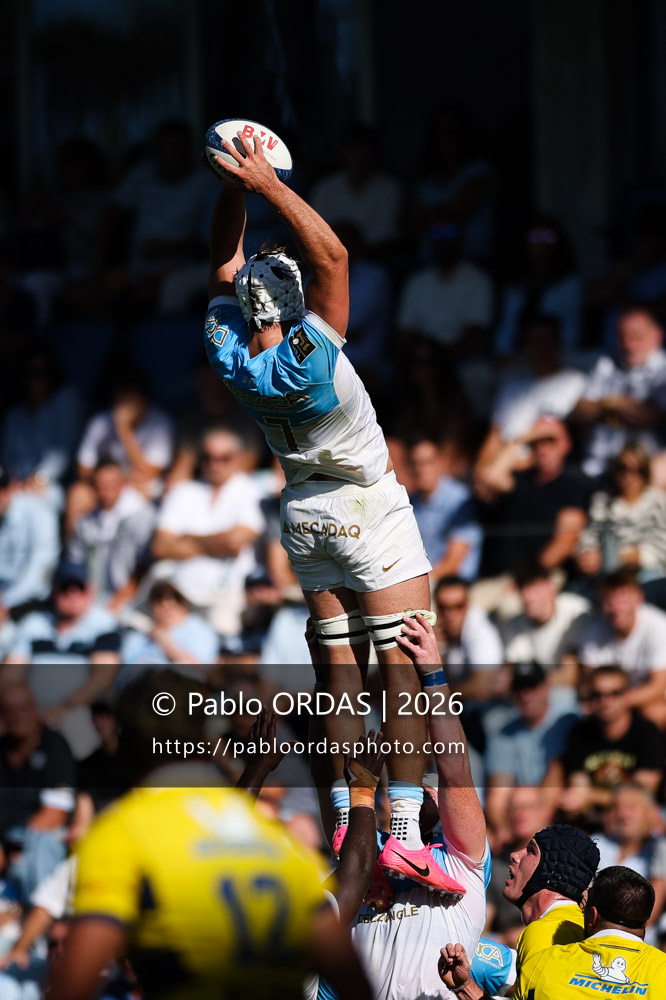 Esteban Capilla, lors du match de Top 14 entre l'Aviron bayonnais et Clermont, le 19 septembre 2026 au stade Jean Dauger de Bayonne, France (Photo Pablo ORDAS)