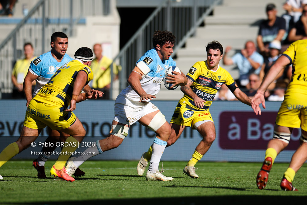 Alexandre Fischer, lors du match de Top 14 entre l'Aviron bayonnais et Clermont, le 19 septembre 2026 au stade Jean Dauger de Bayonne, France (Photo Pablo ORDAS)