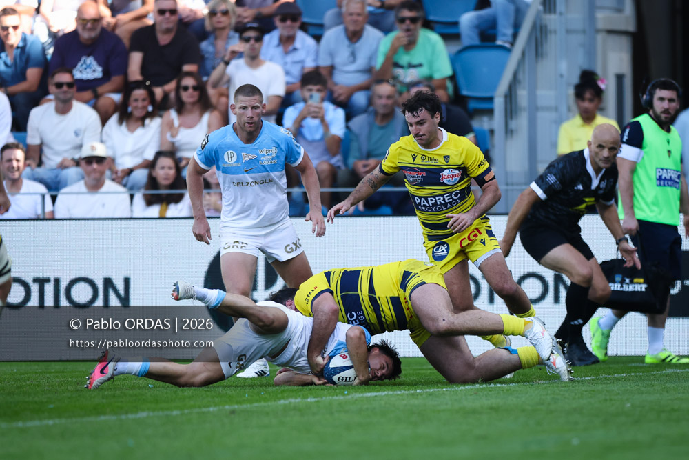 Baptiste Tilloles, lors du match de Top 14 entre l'Aviron bayonnais et Clermont, le 19 septembre 2026 au stade Jean Dauger de Bayonne, France (Photo Pablo ORDAS)