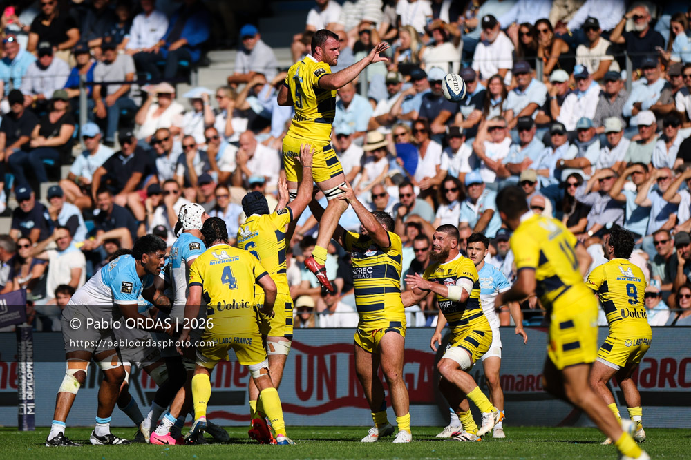 Thomas Ceyte, lors du match de Top 14 entre l'Aviron bayonnais et Clermont, le 19 septembre 2026 au stade Jean Dauger de Bayonne, France (Photo Pablo ORDAS)