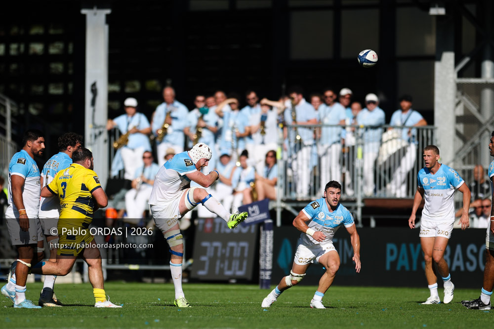 Killian Geraci, lors du match de Top 14 entre l'Aviron bayonnais et Clermont, le 19 septembre 2026 au stade Jean Dauger de Bayonne, France (Photo Pablo ORDAS)
