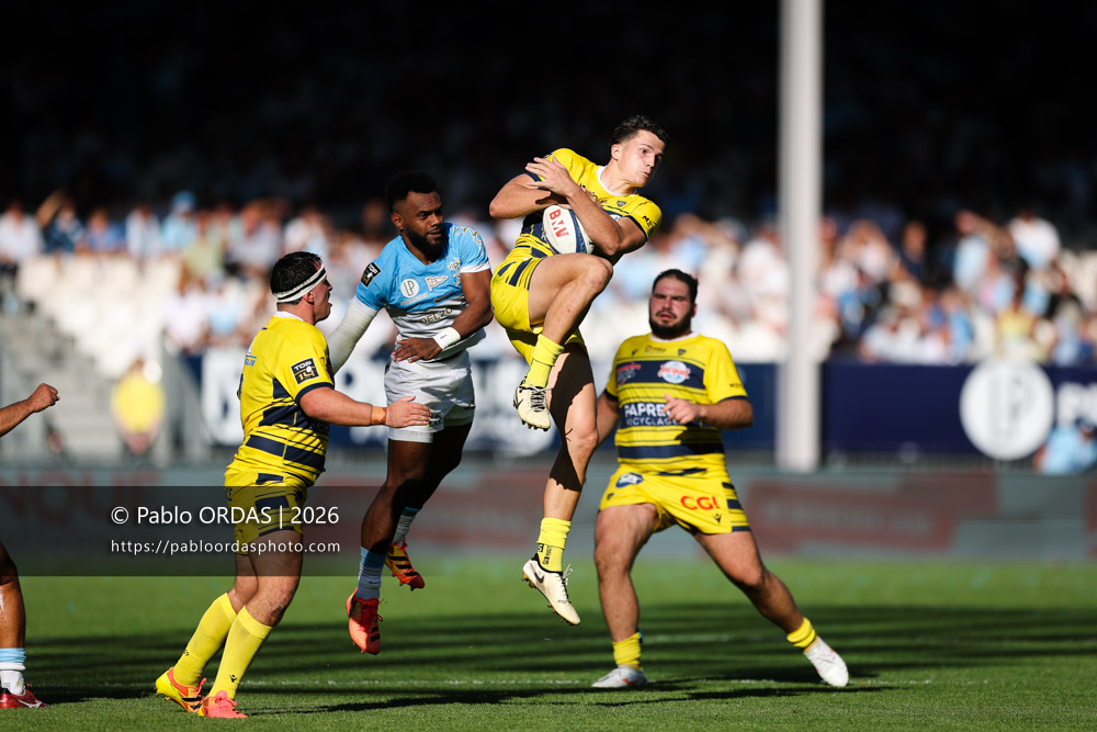 Axel Guillaud, lors du match de Top 14 entre l'Aviron bayonnais et Clermont, le 19 septembre 2026 au stade Jean Dauger de Bayonne, France (Photo Pablo ORDAS)