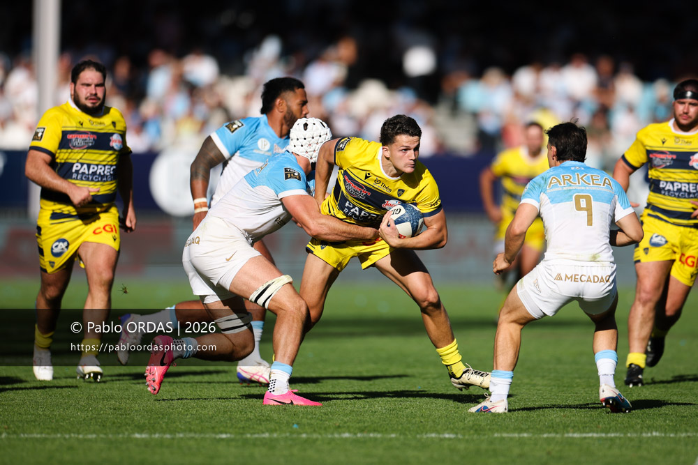 Axel Guillaud, lors du match de Top 14 entre l'Aviron bayonnais et Clermont, le 19 septembre 2026 au stade Jean Dauger de Bayonne, France (Photo Pablo ORDAS)