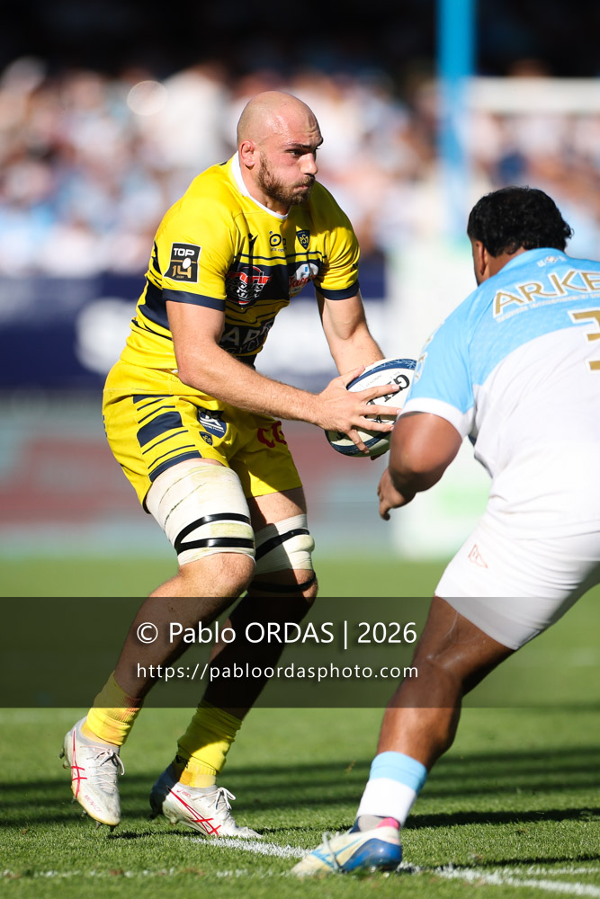 Anthime Hemery, lors du match de Top 14 entre l'Aviron bayonnais et Clermont, le 19 septembre 2026 au stade Jean Dauger de Bayonne, France (Photo Pablo ORDAS)