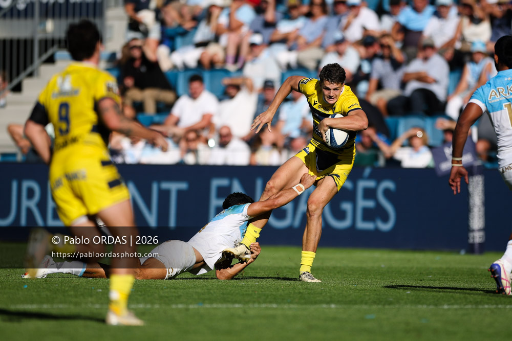 Axel Guillaud, lors du match de Top 14 entre l'Aviron bayonnais et Clermont, le 19 septembre 2026 au stade Jean Dauger de Bayonne, France (Photo Pablo ORDAS)