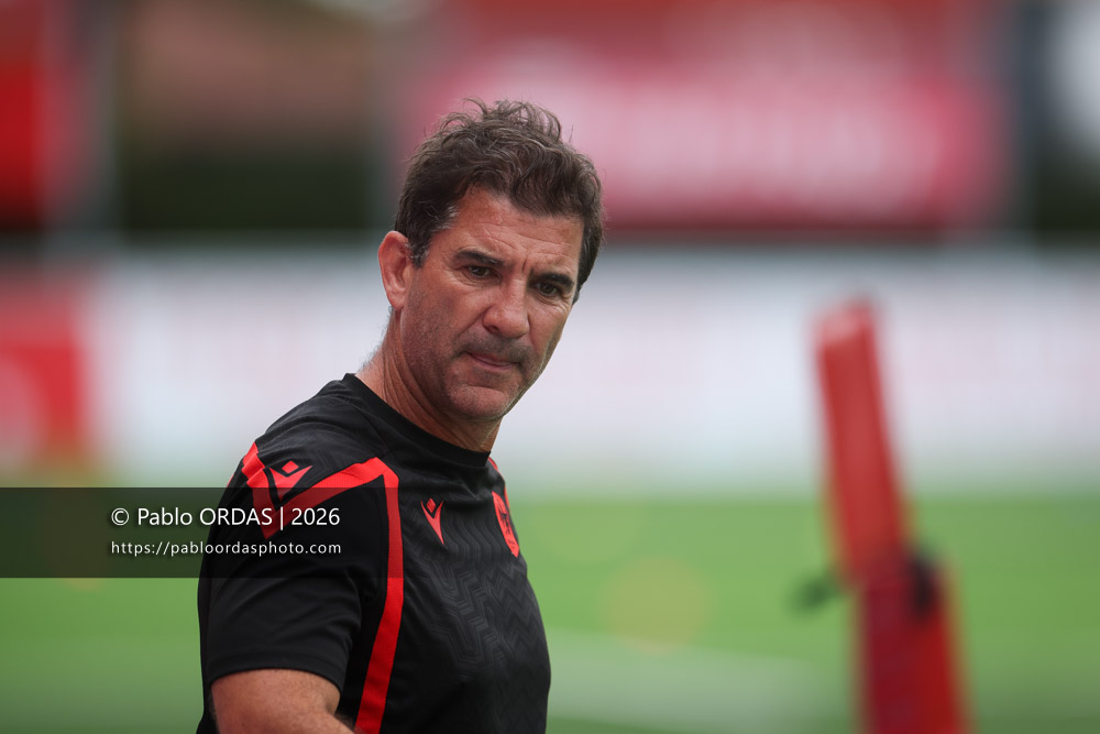 Gareth Baber, lors du match de Pro D2 entre le Biarritz olympique et Nissa Rugby, le 27 août 2026 au stade Aguiléra de Biarritz, France (Photo Pablo ORDAS)