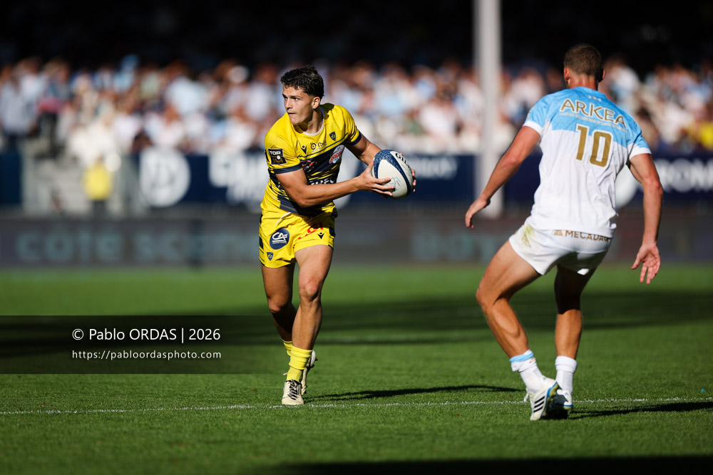 Axel Guillaud, lors du match de Top 14 entre l'Aviron bayonnais et Clermont, le 19 septembre 2026 au stade Jean Dauger de Bayonne, France (Photo Pablo ORDAS)