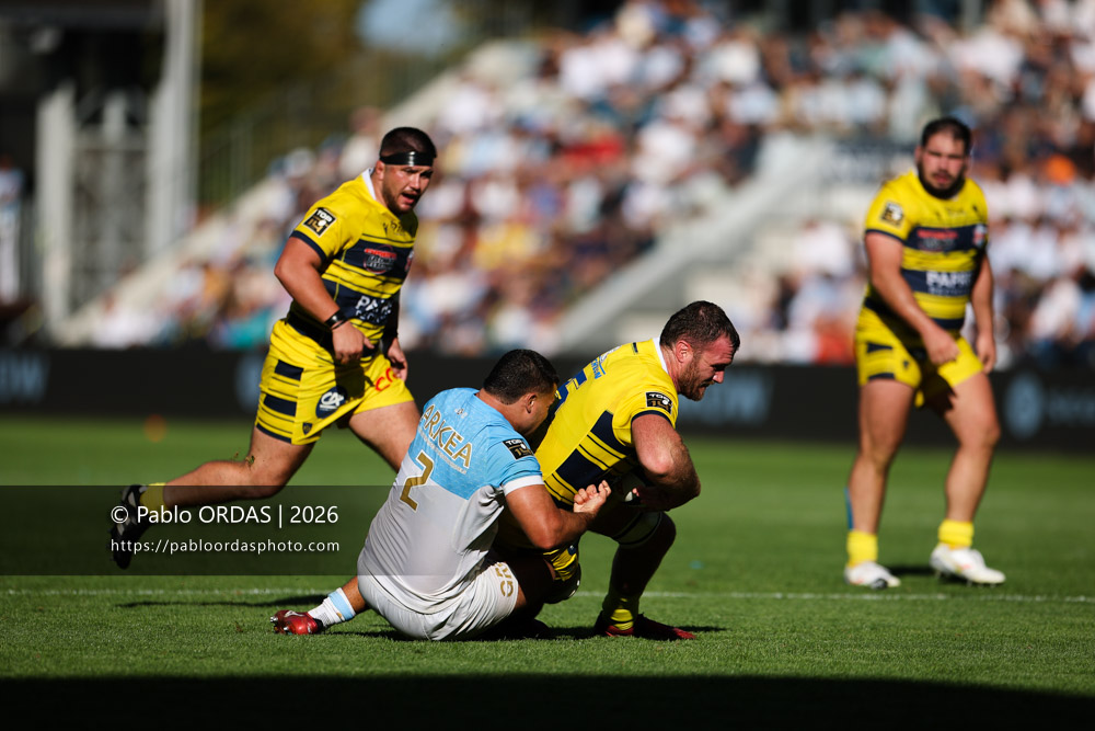 Thomas Ceyte, lors du match de Top 14 entre l'Aviron bayonnais et Clermont, le 19 septembre 2026 au stade Jean Dauger de Bayonne, France (Photo Pablo ORDAS)