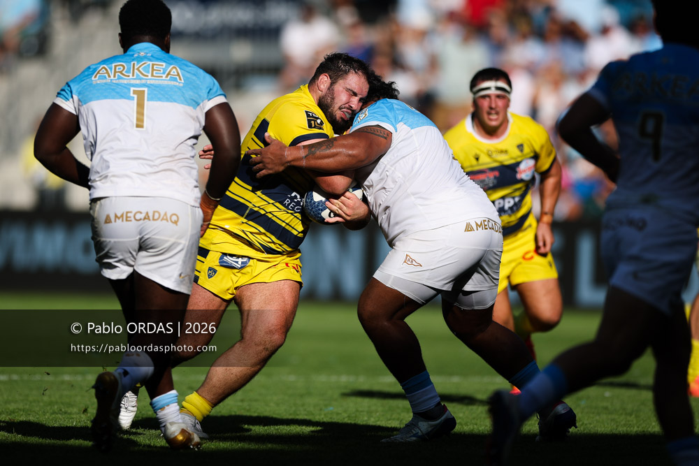 Régis Montagne, lors du match de Top 14 entre l'Aviron bayonnais et Clermont, le 19 septembre 2026 au stade Jean Dauger de Bayonne, France (Photo Pablo ORDAS)