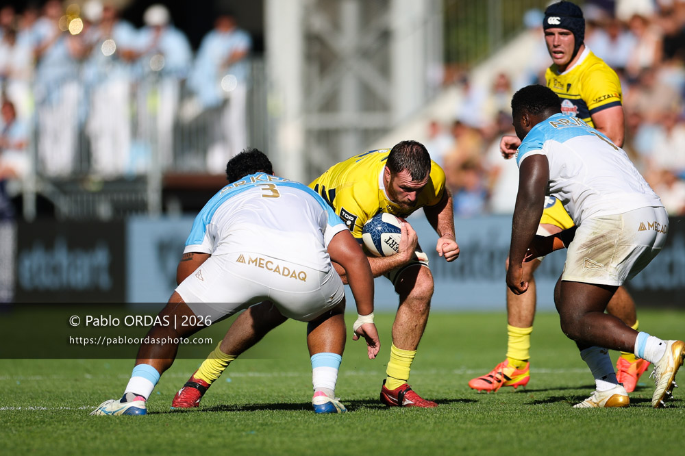 Thomas Ceyte, lors du match de Top 14 entre l'Aviron bayonnais et Clermont, le 19 septembre 2026 au stade Jean Dauger de Bayonne, France (Photo Pablo ORDAS)