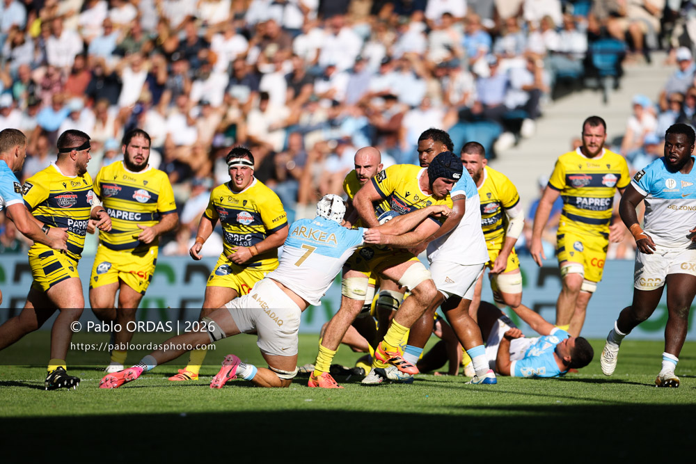 Killian Tixeront, lors du match de Top 14 entre l'Aviron bayonnais et Clermont, le 19 septembre 2026 au stade Jean Dauger de Bayonne, France (Photo Pablo ORDAS)