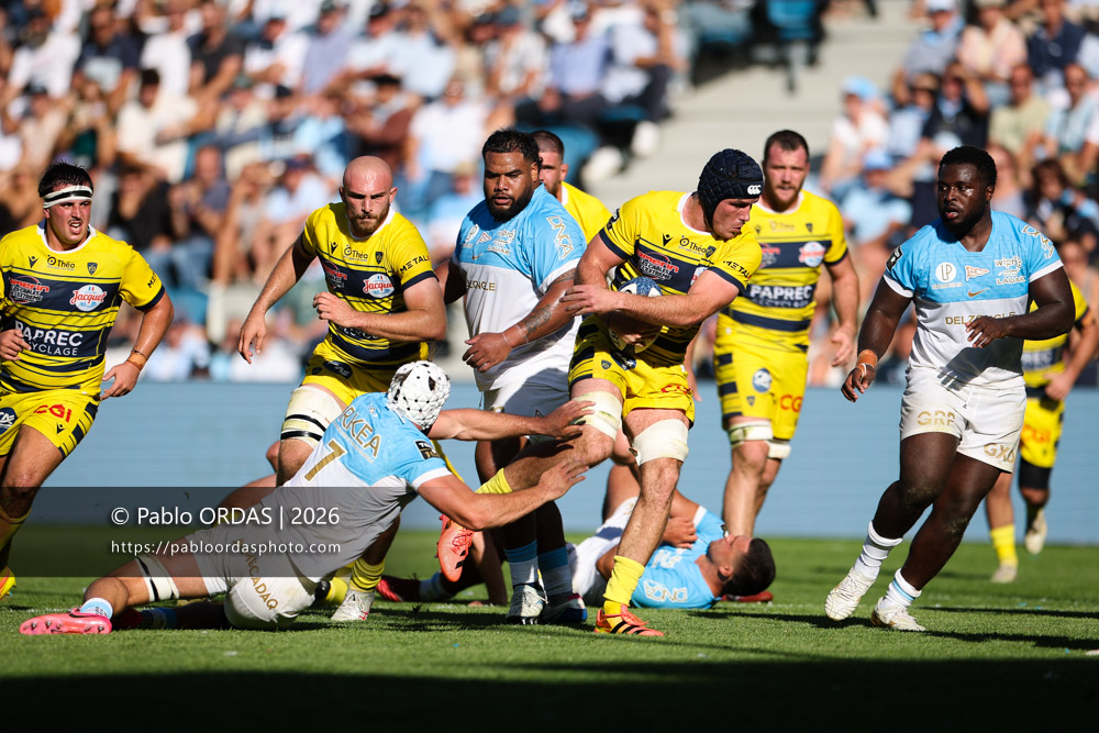 Killian Tixeront, lors du match de Top 14 entre l'Aviron bayonnais et Clermont, le 19 septembre 2026 au stade Jean Dauger de Bayonne, France (Photo Pablo ORDAS)