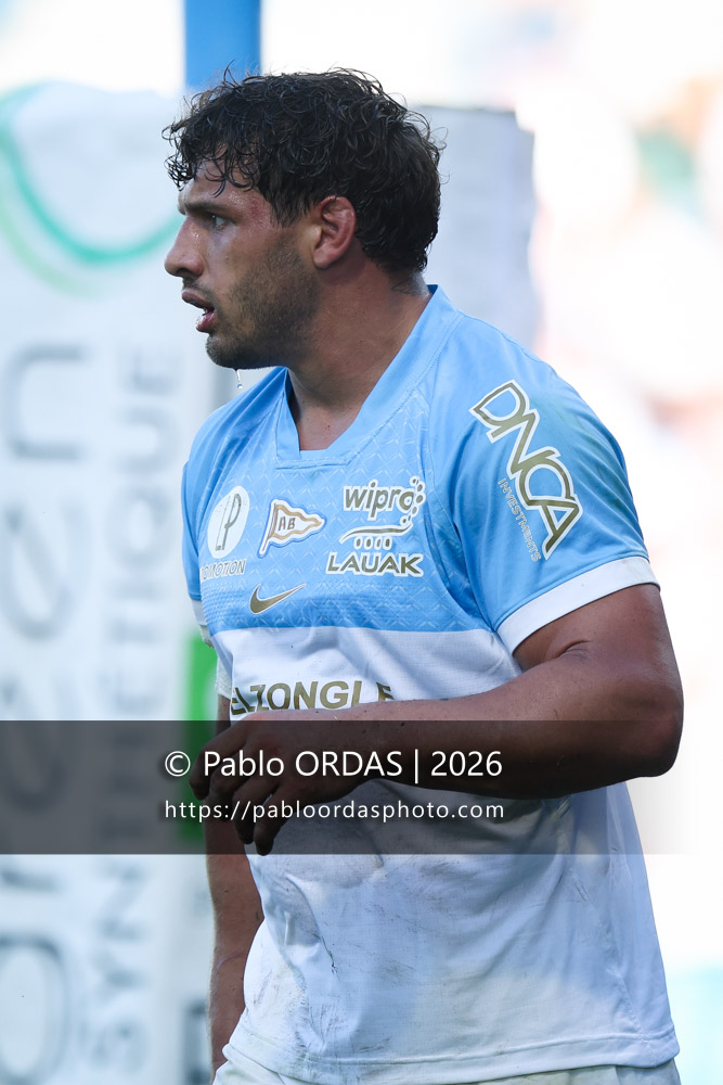 Alexandre Fischer, lors du match de Top 14 entre l'Aviron bayonnais et Clermont, le 19 septembre 2026 au stade Jean Dauger de Bayonne, France (Photo Pablo ORDAS)