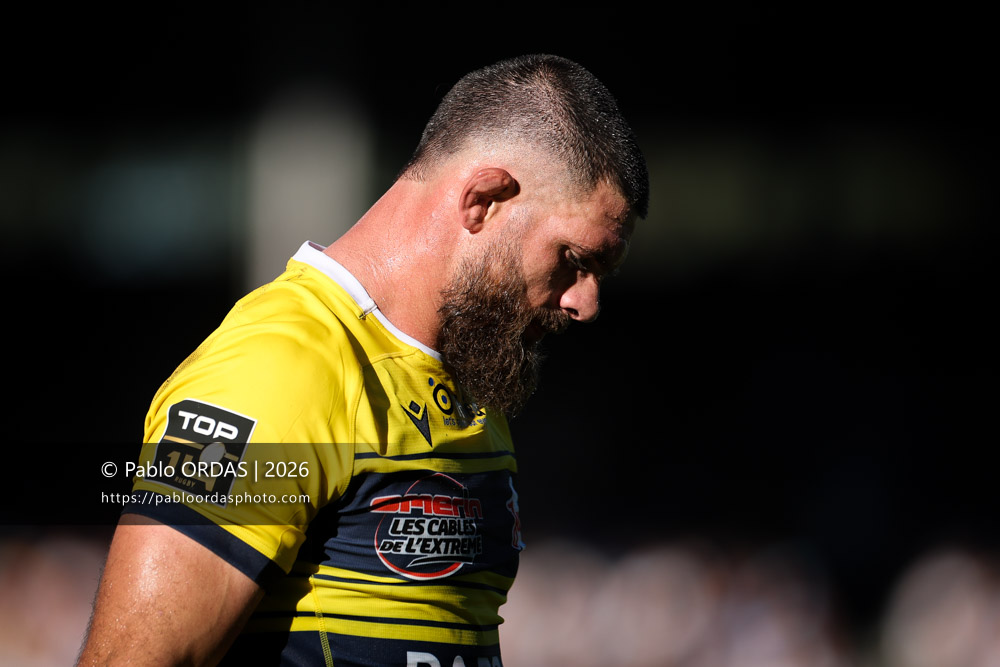 Marcos Kremer, lors du match de Top 14 entre l'Aviron bayonnais et Clermont, le 19 septembre 2026 au stade Jean Dauger de Bayonne, France (Photo Pablo ORDAS)