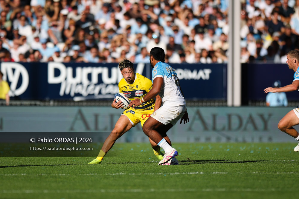 AJ Lam, lors du match de Top 14 entre l'Aviron bayonnais et Clermont, le 19 septembre 2026 au stade Jean Dauger de Bayonne, France (Photo Pablo ORDAS)