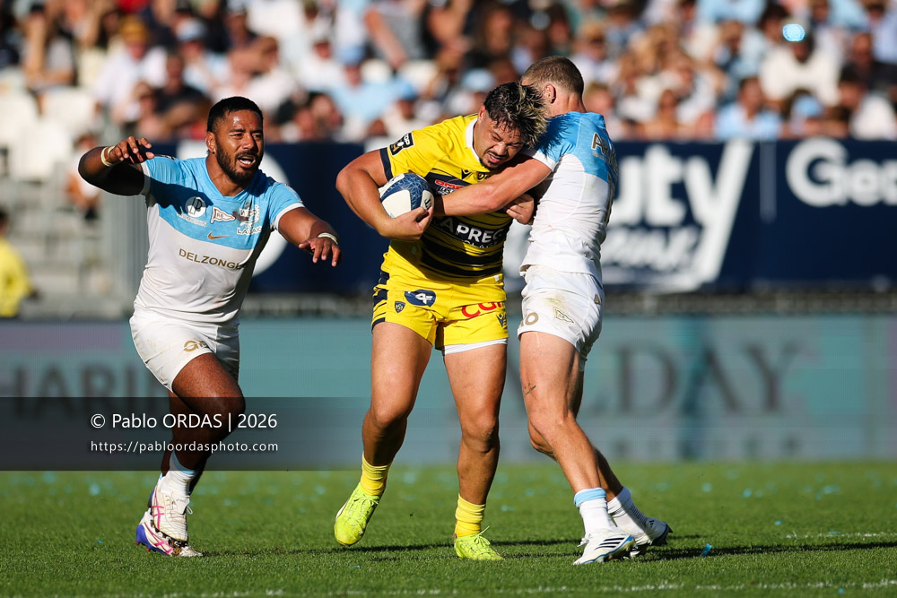 AJ Lam, lors du match de Top 14 entre l'Aviron bayonnais et Clermont, le 19 septembre 2026 au stade Jean Dauger de Bayonne, France (Photo Pablo ORDAS)