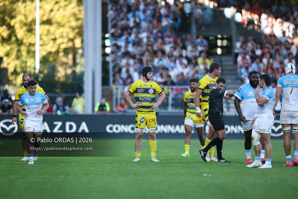 Thibaud Lanen, lors du match de Top 14 entre l'Aviron bayonnais et Clermont, le 19 septembre 2026 au stade Jean Dauger de Bayonne, France (Photo Pablo ORDAS)