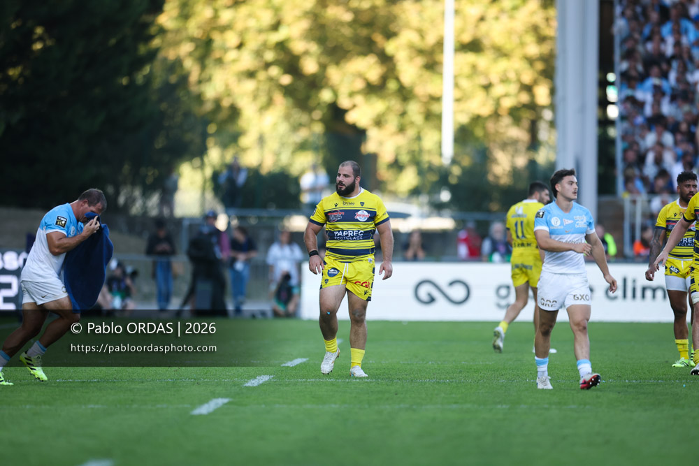 Giorgi Dzmanashvili, lors du match de Top 14 entre l'Aviron bayonnais et Clermont, le 19 septembre 2026 au stade Jean Dauger de Bayonne, France (Photo Pablo ORDAS)