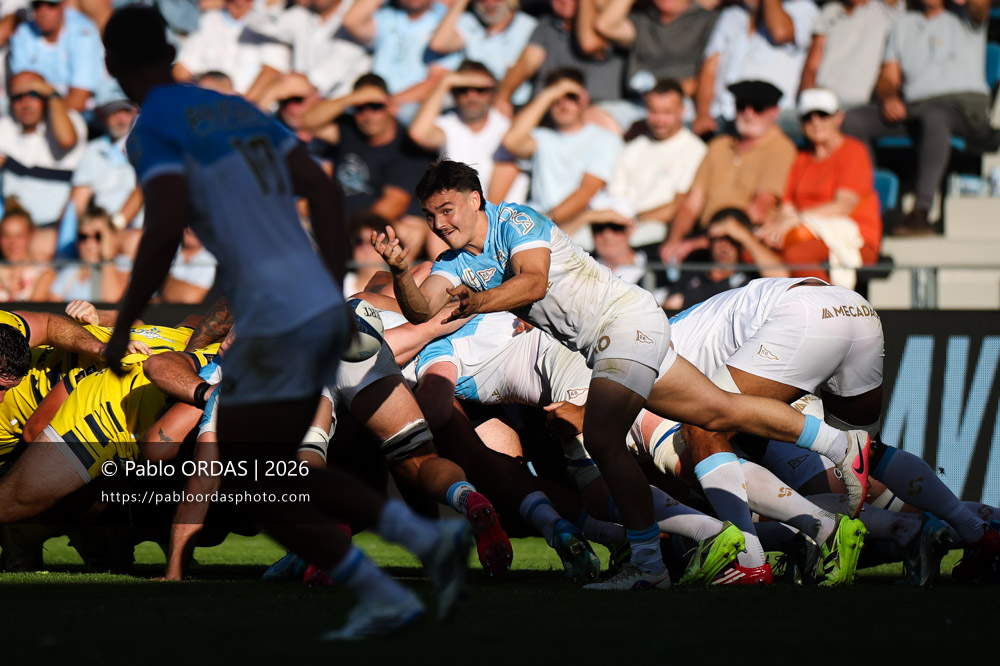 Baptiste Tilloles, lors du match de Top 14 entre l'Aviron bayonnais et Clermont, le 19 septembre 2026 au stade Jean Dauger de Bayonne, France (Photo Pablo ORDAS)