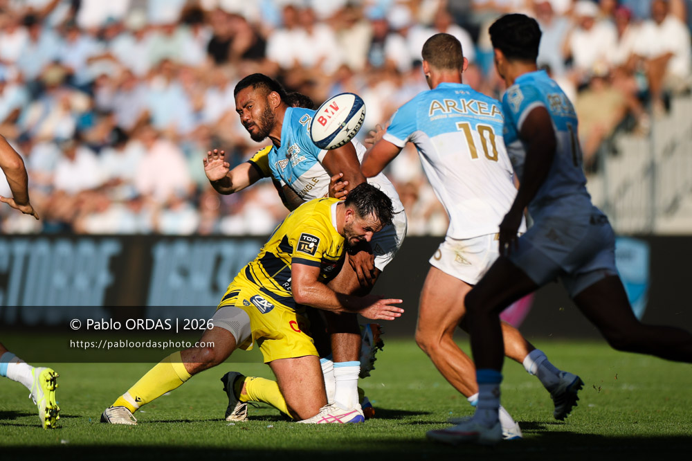 Manu Tuilagi, lors du match de Top 14 entre l'Aviron bayonnais et Clermont, le 19 septembre 2026 au stade Jean Dauger de Bayonne, France (Photo Pablo ORDAS)