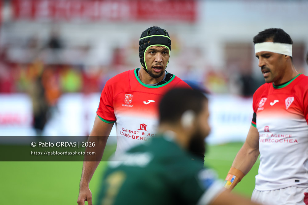 Aston Fortuin, lors du match de Pro D2 entre le Biarritz olympique et Montauban, le 25 septembre 2026 au stade Aguiléra de Biarritz, France (Photo Pablo ORDAS)