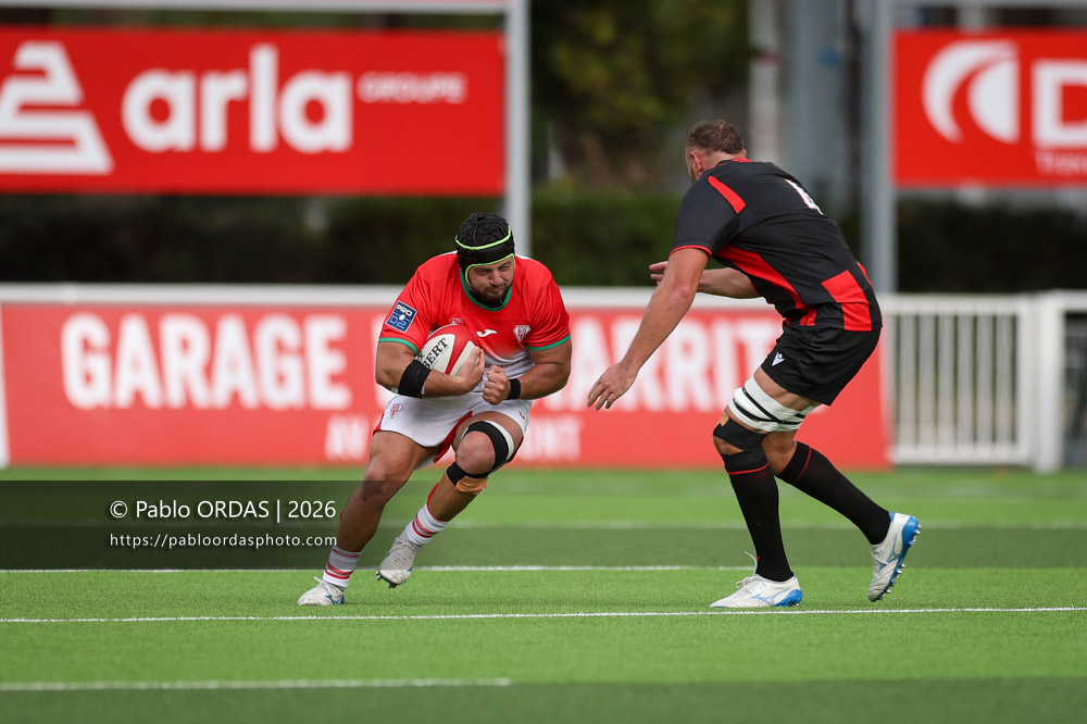 Giorgi Nutsubidze, lors du match de Pro D2 entre le Biarritz olympique et Nissa Rugby, le 27 août 2026 au stade Aguiléra de Biarritz, France (Photo Pablo ORDAS)