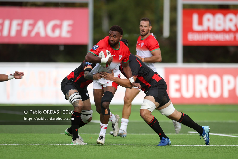 Mosese Dawai, lors du match de Pro D2 entre le Biarritz olympique et Nissa Rugby, le 27 août 2026 au stade Aguiléra de Biarritz, France (Photo Pablo ORDAS)