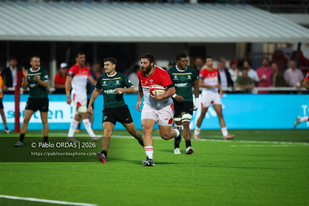 Kakhaber Darbaidze, lors du match de Pro D2 entre le Biarritz olympique et Montauban, le 25 septembre 2026 au stade Aguiléra de Biarritz, France (Photo Pablo ORDAS)