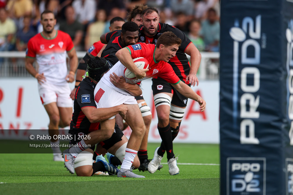 Thomas Dolhagaray, lors du match de Pro D2 entre le Biarritz olympique et Nissa Rugby, le 27 août 2026 au stade Aguiléra de Biarritz, France (Photo Pablo ORDAS)