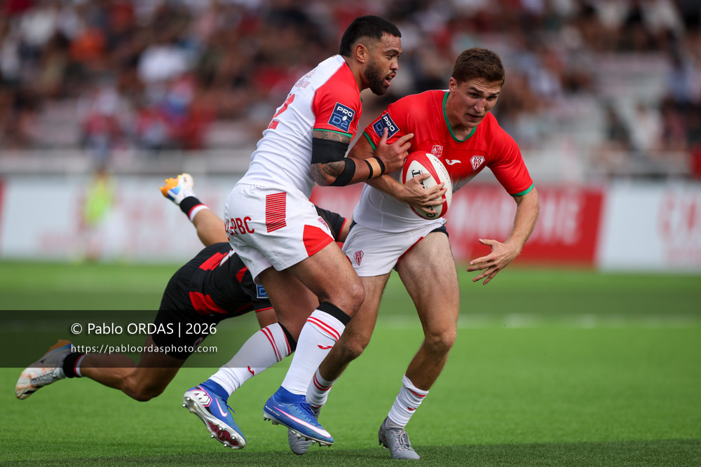 Thomas Dolhagaray, lors du match de Pro D2 entre le Biarritz olympique et Nissa Rugby, le 27 août 2026 au stade Aguiléra de Biarritz, France (Photo Pablo ORDAS)