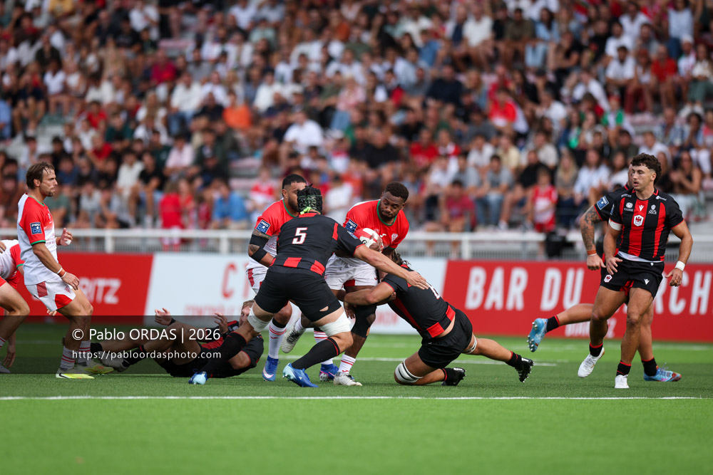 Mosese Dawai, lors du match de Pro D2 entre le Biarritz olympique et Nissa Rugby, le 27 août 2026 au stade Aguiléra de Biarritz, France (Photo Pablo ORDAS)