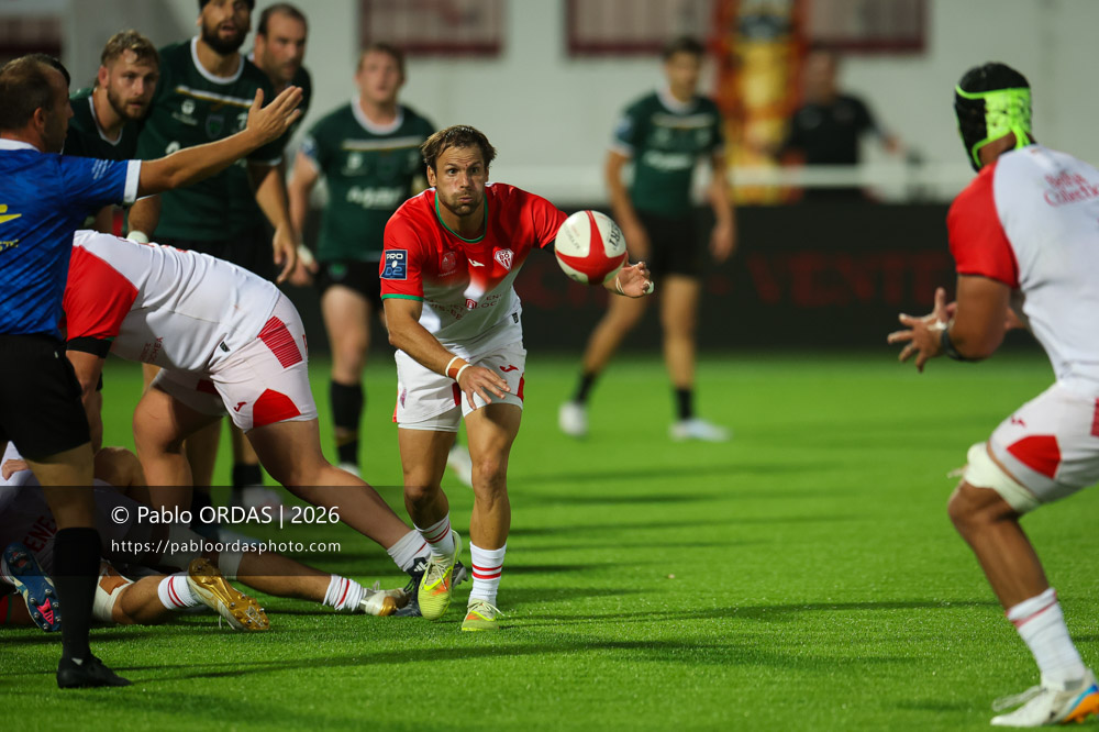 Yann Lesgourgues, lors du match de Pro D2 entre le Biarritz olympique et Montauban, le 25 septembre 2026 au stade Aguiléra de Biarritz, France (Photo Pablo ORDAS)