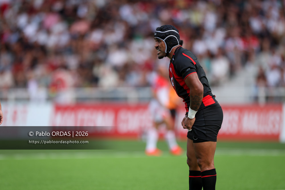Francis Saili, lors du match de Pro D2 entre le Biarritz olympique et Nissa Rugby, le 27 août 2026 au stade Aguiléra de Biarritz, France (Photo Pablo ORDAS)