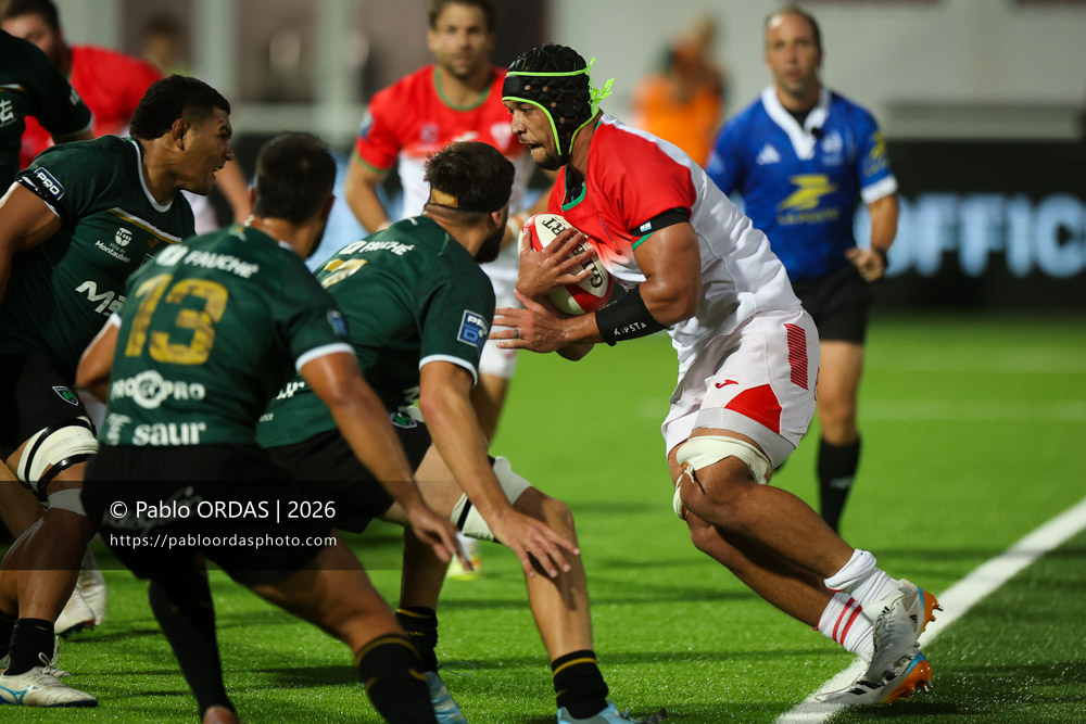 Aston Fortuin, lors du match de Pro D2 entre le Biarritz olympique et Montauban, le 25 septembre 2026 au stade Aguiléra de Biarritz, France (Photo Pablo ORDAS)