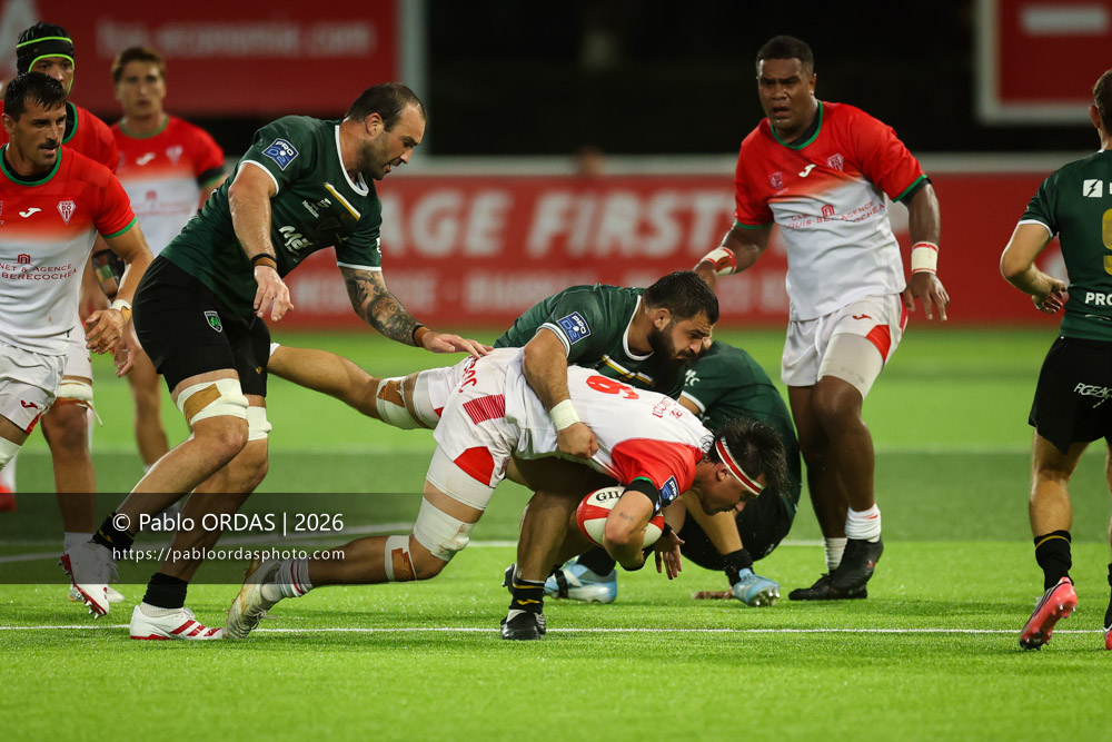 Andrea Sacco, lors du match de Pro D2 entre le Biarritz olympique et Montauban, le 25 septembre 2026 au stade Aguiléra de Biarritz, France (Photo Pablo ORDAS)