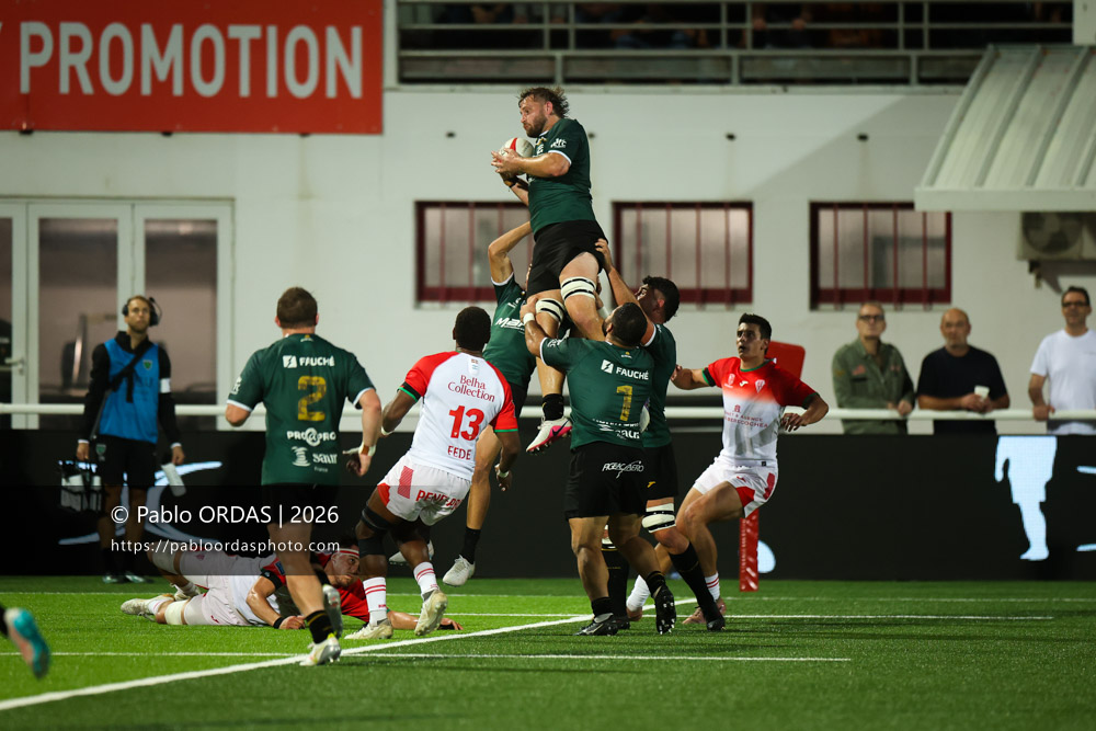 Karl Wilkins, lors du match de Pro D2 entre le Biarritz olympique et Montauban, le 25 septembre 2026 au stade Aguiléra de Biarritz, France (Photo Pablo ORDAS)