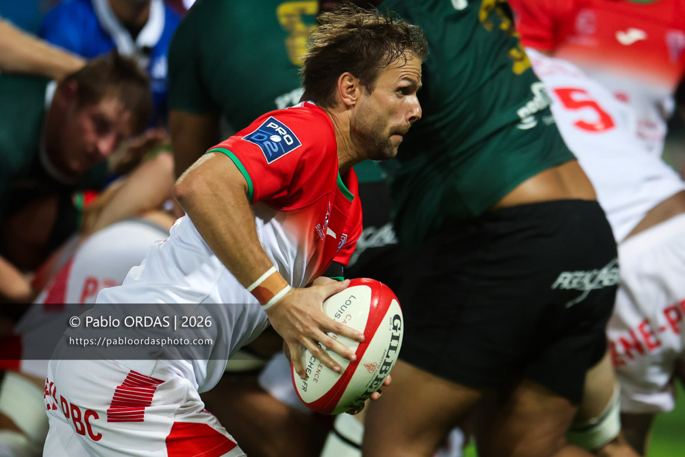 Yann Lesgourgues, lors du match de Pro D2 entre le Biarritz olympique et Montauban, le 25 septembre 2026 au stade Aguiléra de Biarritz, France (Photo Pablo ORDAS)