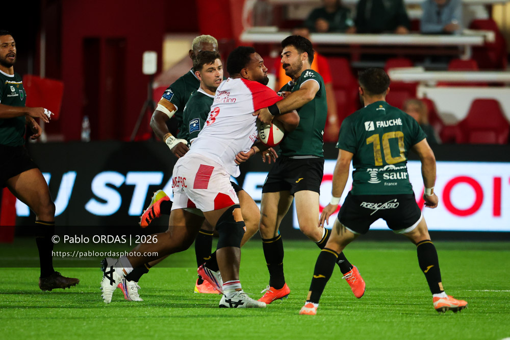 Sione Vailanu, lors du match de Pro D2 entre le Biarritz olympique et Montauban, le 25 septembre 2026 au stade Aguiléra de Biarritz, France (Photo Pablo ORDAS)