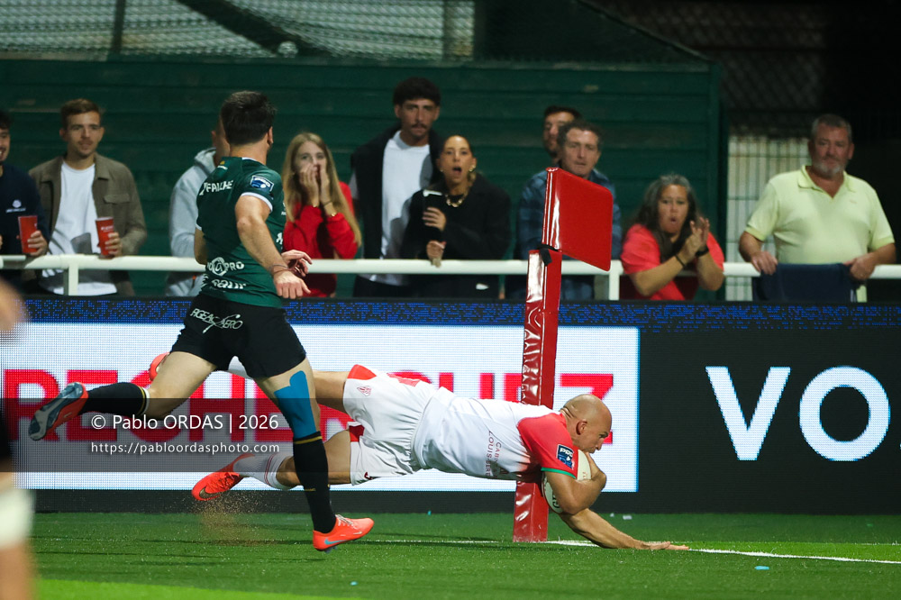 Mathieu Acebes, lors du match de Pro D2 entre le Biarritz olympique et Montauban, le 25 septembre 2026 au stade Aguiléra de Biarritz, France (Photo Pablo ORDAS)