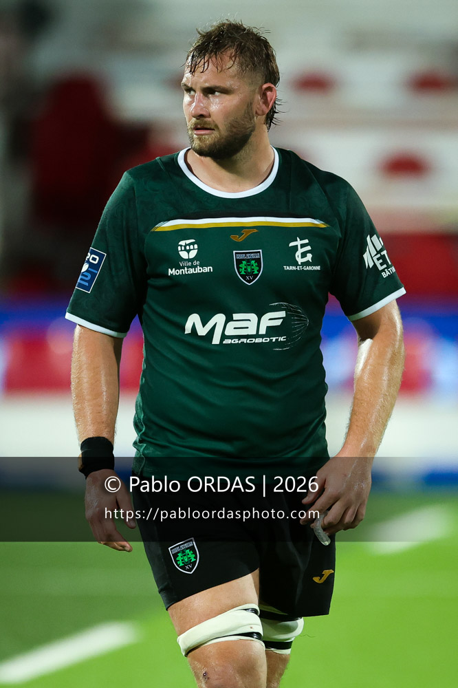 Karl Wilkins, lors du match de Pro D2 entre le Biarritz olympique et Montauban, le 25 septembre 2026 au stade Aguiléra de Biarritz, France (Photo Pablo ORDAS)