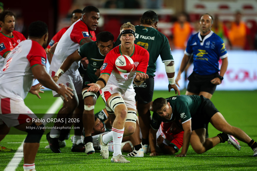 Heath Backhouse, lors du match de Pro D2 entre le Biarritz olympique et Montauban, le 25 septembre 2026 au stade Aguiléra de Biarritz, France (Photo Pablo ORDAS)