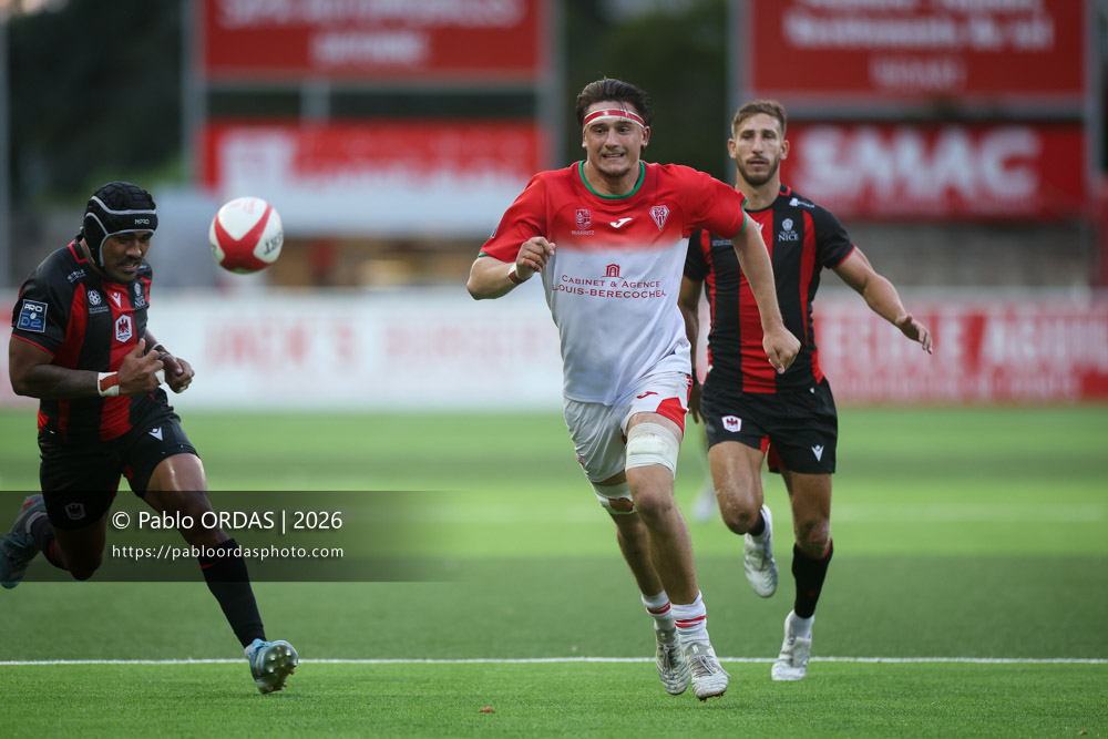 Andrea Sacco, lors du match de Pro D2 entre le Biarritz olympique et Nissa Rugby, le 27 août 2026 au stade Aguiléra de Biarritz, France (Photo Pablo ORDAS)
