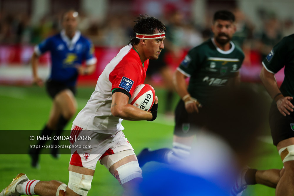 Andrea Sacco, lors du match de Pro D2 entre le Biarritz olympique et Montauban, le 25 septembre 2026 au stade Aguiléra de Biarritz, France (Photo Pablo ORDAS)