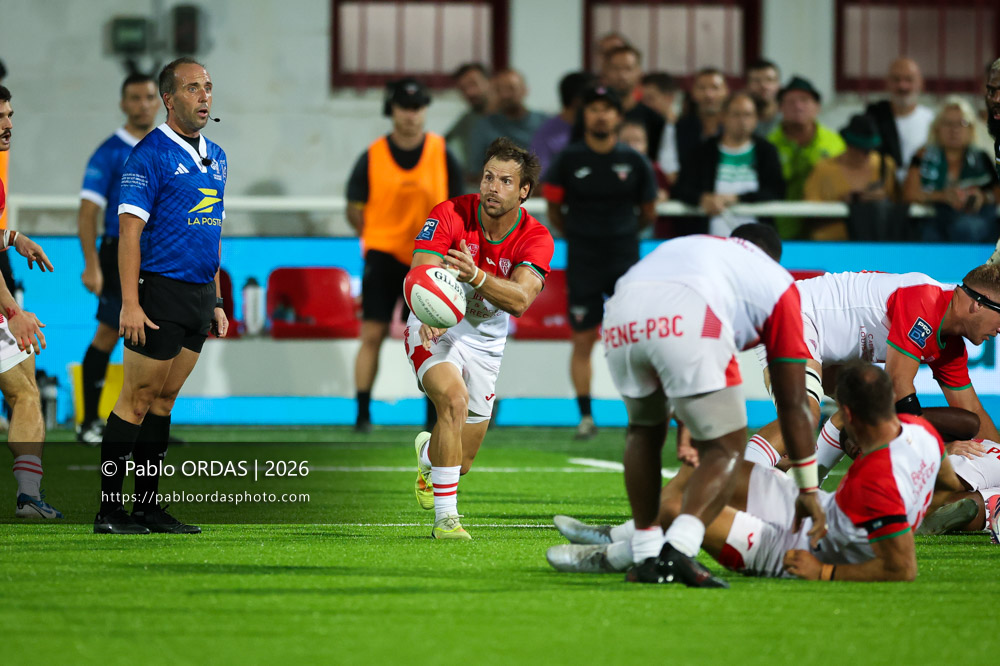 Yann Lesgourgues, lors du match de Pro D2 entre le Biarritz olympique et Montauban, le 25 septembre 2026 au stade Aguiléra de Biarritz, France (Photo Pablo ORDAS)