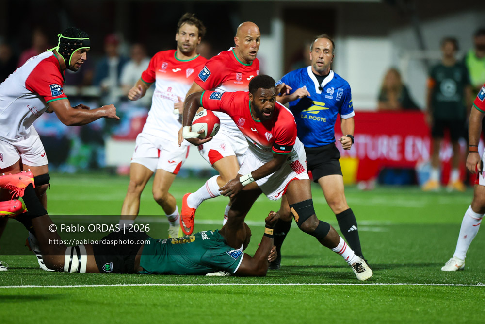 Mosese Dawai, lors du match de Pro D2 entre le Biarritz olympique et Montauban, le 25 septembre 2026 au stade Aguiléra de Biarritz, France (Photo Pablo ORDAS)